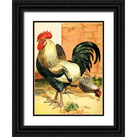 Rooster Black Ornate Wood Framed Art Print with Double Matting by Piddix