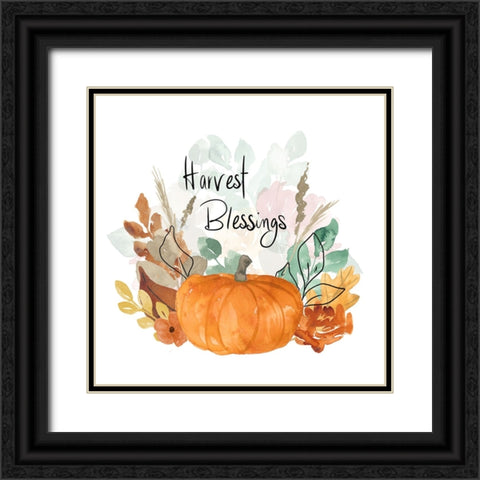 Harvest Blessings Pumpkin Bouquet Black Ornate Wood Framed Art Print with Double Matting by Price, Lucille