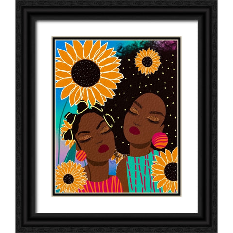Sunflower Women Black Ornate Wood Framed Art Print with Double Matting by Lorintheory