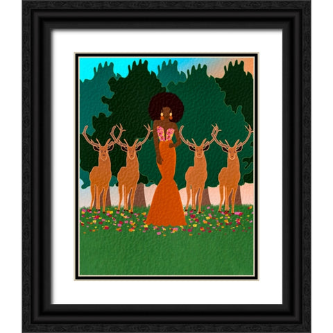 Lena and the Deers Black Ornate Wood Framed Art Print with Double Matting by Lorintheory