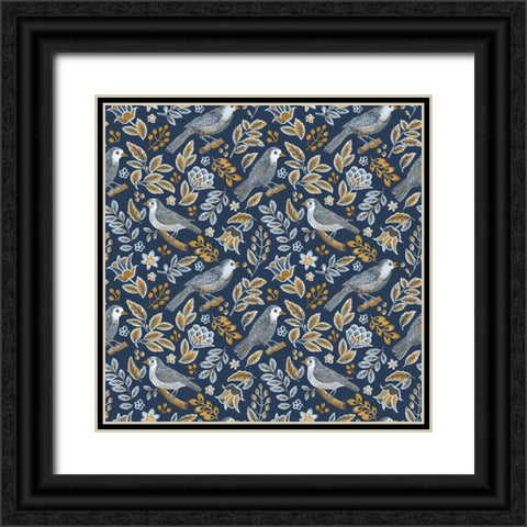 Bird Pattern Black Ornate Wood Framed Art Print with Double Matting by Piddix