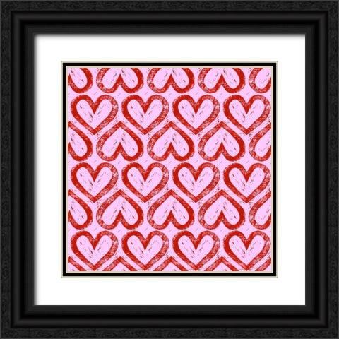 Heart Pattern Black Ornate Wood Framed Art Print with Double Matting by Piddix