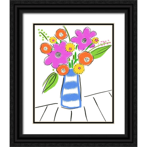 Pop Bouquet I Black Ornate Wood Framed Art Print with Double Matting by Mosher, Deidre