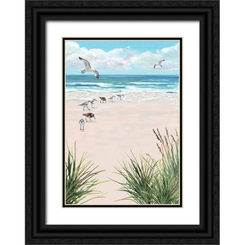 Seagulls On The Beach Black Ornate Wood Framed Art Print with Double Matting by Christopher, Erica