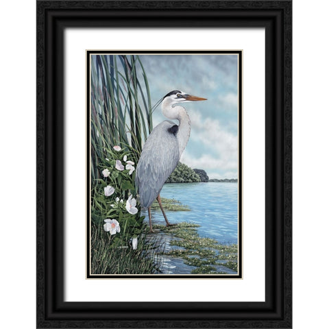 Great Blue Heron Black Ornate Wood Framed Art Print with Double Matting by Harris, James