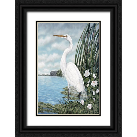 Great White Egret Black Ornate Wood Framed Art Print with Double Matting by Harris, James