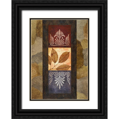 Golden Leaves I Black Ornate Wood Framed Art Print with Double Matting by Marcon, Michael
