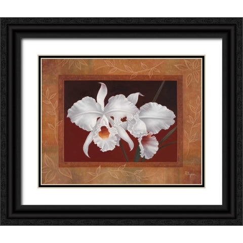 White Orchids Black Ornate Wood Framed Art Print with Double Matting by Rhyan, Vivien