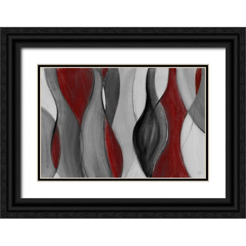 Coalescence - red gray black Black Ornate Wood Framed Art Print with Double Matting by Loreth, Lanie