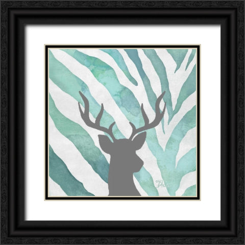 Watercolor Teal Zebra I Black Ornate Wood Framed Art Print with Double Matting by Pinto, Patricia