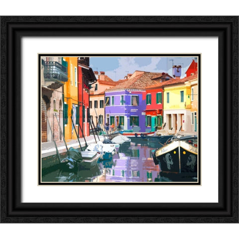 Burano Village Black Ornate Wood Framed Art Print with Double Matting by Lake, Shelley