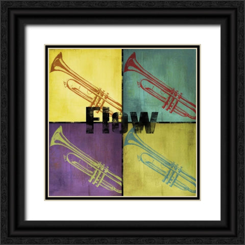 Flow Color Blocks Black Ornate Wood Framed Art Print with Double Matting by Hakimipour-Ritter