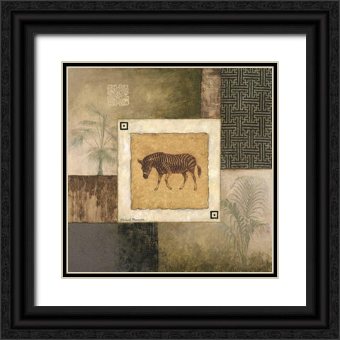 Zebra Woodcut Black Ornate Wood Framed Art Print with Double Matting by Marcon, Michael