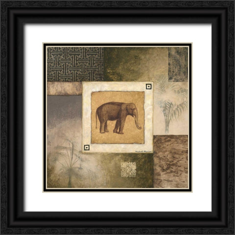 Elephant Woodcut Black Ornate Wood Framed Art Print with Double Matting by Marcon, Michael