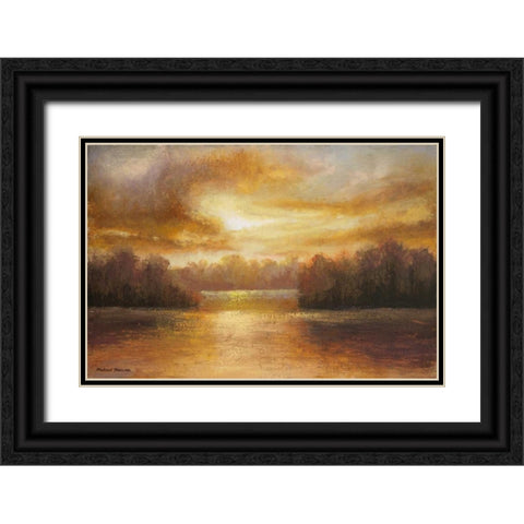 Golden Lake Glow II Black Ornate Wood Framed Art Print with Double Matting by Marcon, Michael