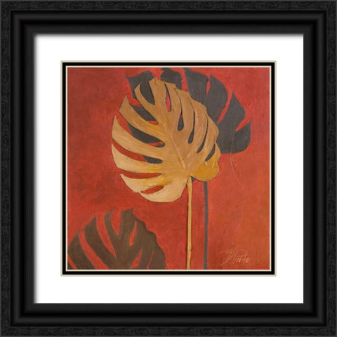 My Fashion Leaves on Red I Black Ornate Wood Framed Art Print with Double Matting by Pinto, Patricia
