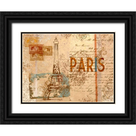 Paris Postcard Black Ornate Wood Framed Art Print with Double Matting by SD Graphics Studio