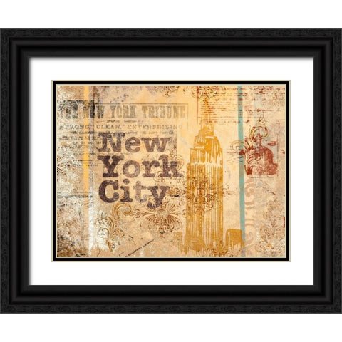 New York Postcard Black Ornate Wood Framed Art Print with Double Matting by SD Graphics Studio