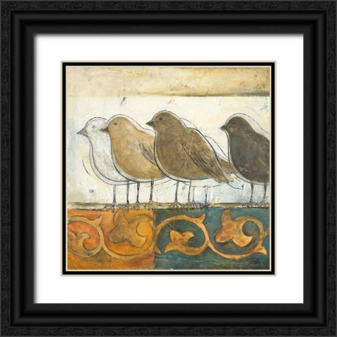 Birds on Damask I Black Ornate Wood Framed Art Print with Double Matting by Pinto, Patricia