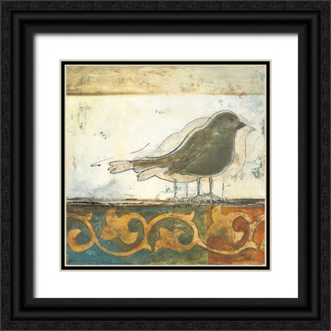 Birds on Damask II Black Ornate Wood Framed Art Print with Double Matting by Pinto, Patricia