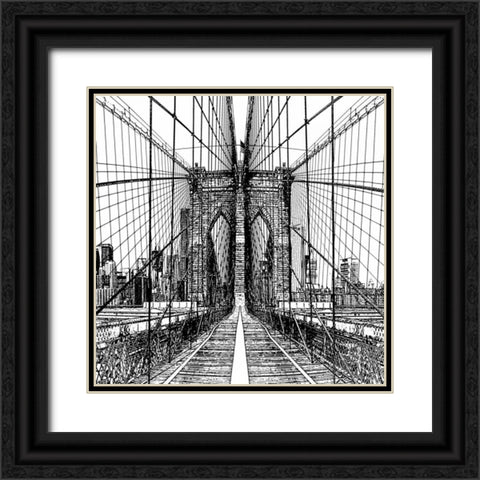 Brooklyn Bridge Sketch Black Ornate Wood Framed Art Print with Double Matting by Lake, Shelley