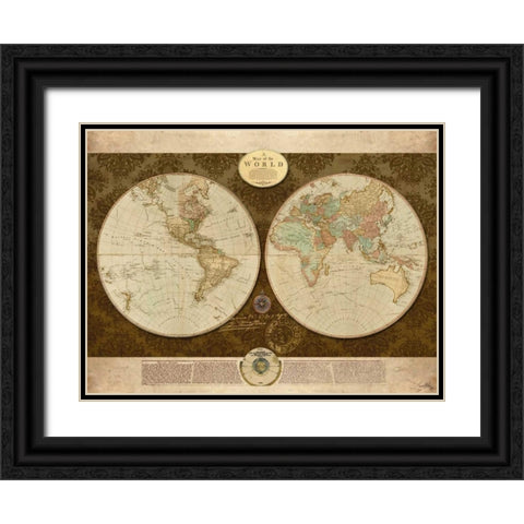 Map of World Black Ornate Wood Framed Art Print with Double Matting by Medley, Elizabeth