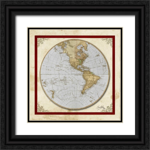 Red and Cream Map I Black Ornate Wood Framed Art Print with Double Matting by Medley, Elizabeth