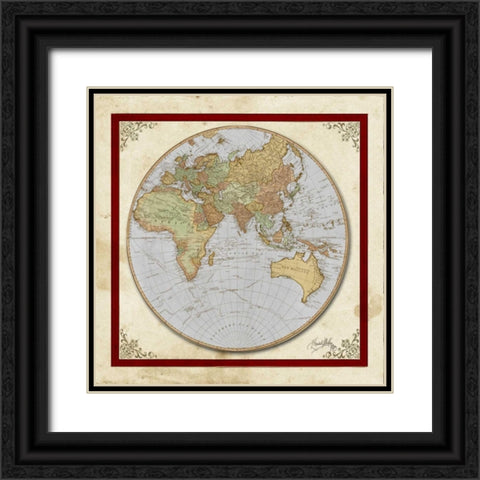 Red and Cream Map II Black Ornate Wood Framed Art Print with Double Matting by Medley, Elizabeth