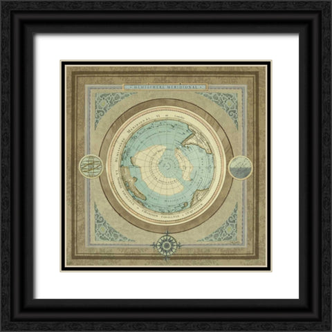 North and South Map II Black Ornate Wood Framed Art Print with Double Matting by Medley, Elizabeth