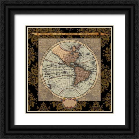 Damask on Black Map II Black Ornate Wood Framed Art Print with Double Matting by Medley, Elizabeth