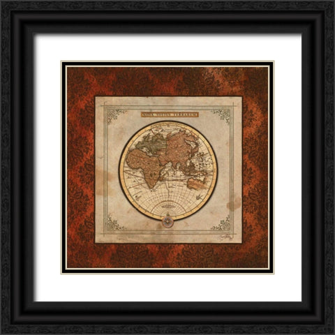 Red Damask Map II Black Ornate Wood Framed Art Print with Double Matting by Medley, Elizabeth