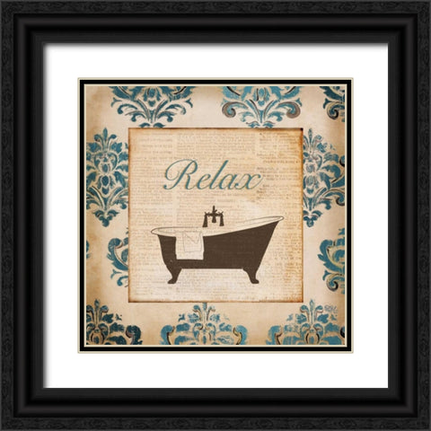 Vintage Blue Damask II Black Ornate Wood Framed Art Print with Double Matting by Hakimipour, Tiffany