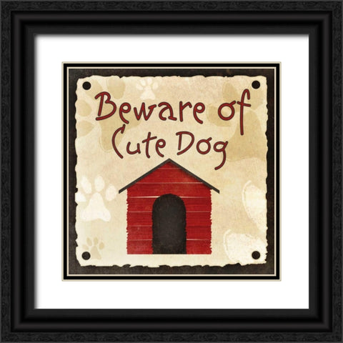 Beware of Cute Dog Black Ornate Wood Framed Art Print with Double Matting by SD Graphics Studio