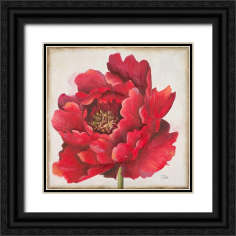 Red Peony Black Ornate Wood Framed Art Print with Double Matting by Pinto, Patricia