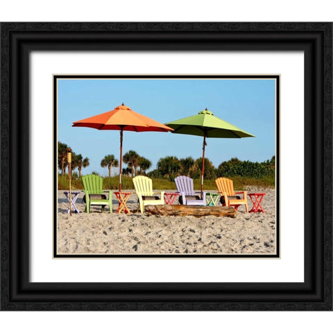 Beach Chairs Black Ornate Wood Framed Art Print with Double Matting by Mansfield, Kathy