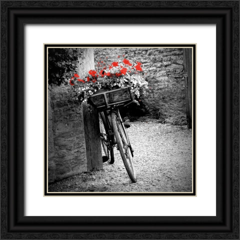 Flower Bike Square Black Ornate Wood Framed Art Print with Double Matting by Peck, Gail
