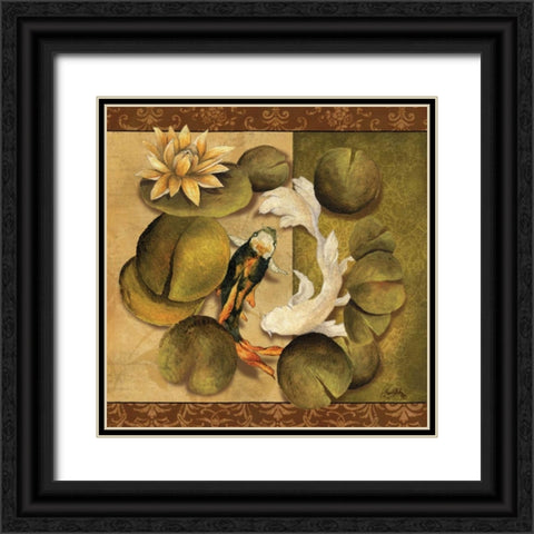 Koi Square I Black Ornate Wood Framed Art Print with Double Matting by Medley, Elizabeth