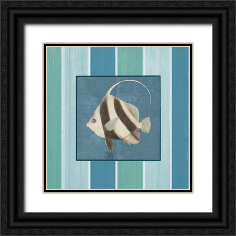 Fish on Stripes I Black Ornate Wood Framed Art Print with Double Matting by Medley, Elizabeth