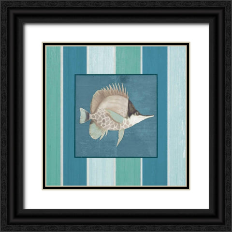 Fish on Stripes II Black Ornate Wood Framed Art Print with Double Matting by Medley, Elizabeth