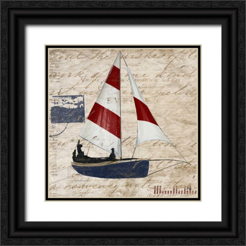 Sailing Stamp Border I Black Ornate Wood Framed Art Print with Double Matting by Pinto, Patricia