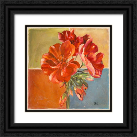 Red Geraniums II Black Ornate Wood Framed Art Print with Double Matting by Pinto, Patricia