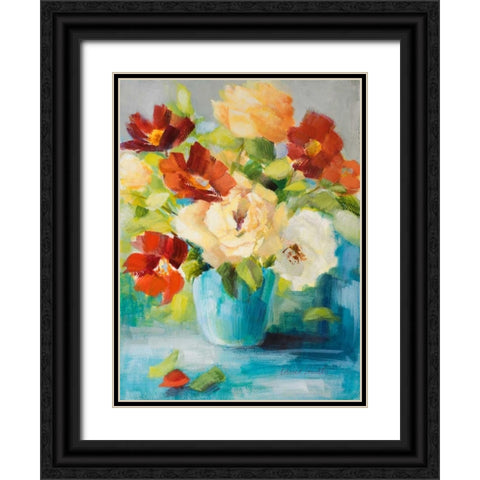 Flowers in Teal Vase I Black Ornate Wood Framed Art Print with Double Matting by Loreth, Lanie