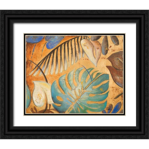 Gold and Aqua Leaves I Black Ornate Wood Framed Art Print with Double Matting by Pinto, Patricia