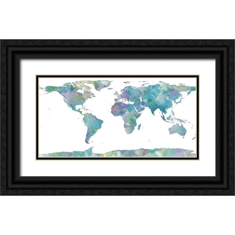 World Map Watercolor Black Ornate Wood Framed Art Print with Double Matting by Sundance Studio