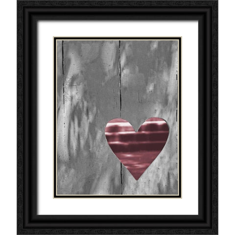 Up and Down Pink Woodcut Heart I Black Ornate Wood Framed Art Print with Double Matting by Peck, Gail