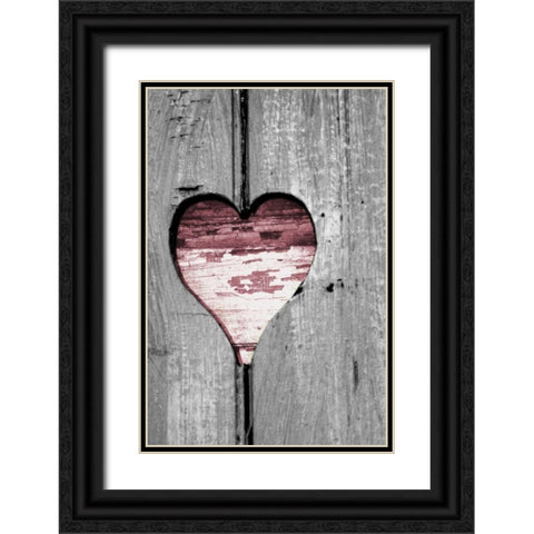 Pink Woodcut Heart II Black Ornate Wood Framed Art Print with Double Matting by Peck, Gail