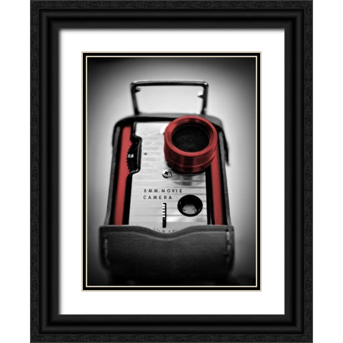 Red Movie Camera with Border Black Ornate Wood Framed Art Print with Double Matting by Peck, Gail