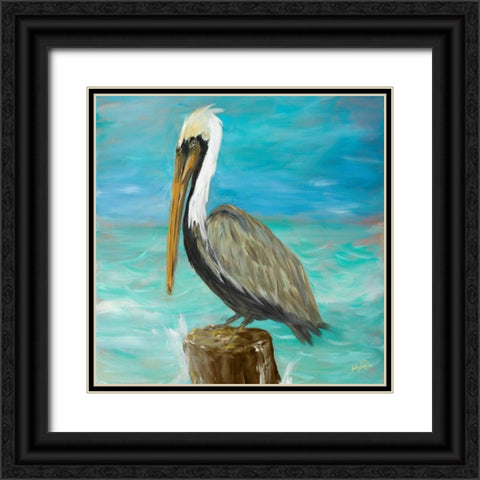 Pelicans on Post I Black Ornate Wood Framed Art Print with Double Matting by DeRice, Julie