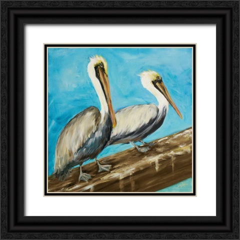 Pelicans on Post II Black Ornate Wood Framed Art Print with Double Matting by DeRice, Julie