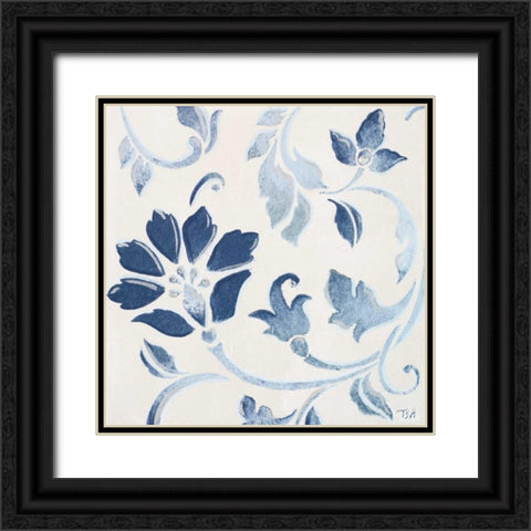 Blue Floral Shimmer I Black Ornate Wood Framed Art Print with Double Matting by Hakimipour, Tiffany